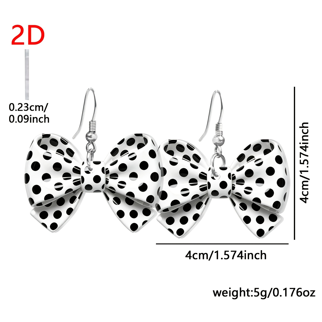 Women's Black & White Polka Dot Bow Pattern Acrylic Pendant Earrings